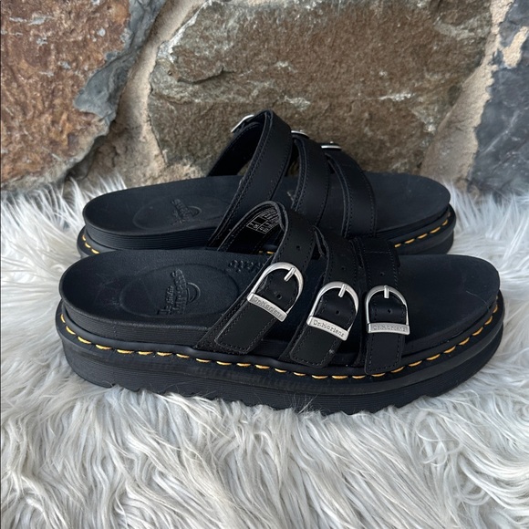 Dr. Martens Buckled Blaire Leather Slide Sandals in Black Size 9 - Picture 5 of 10